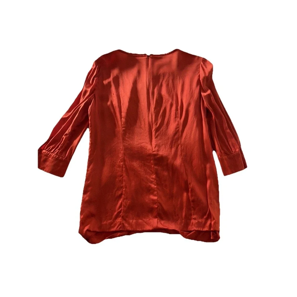 Tory Burch Women's Satin Blouse Tunic Top Bright Blood‎ Orange
